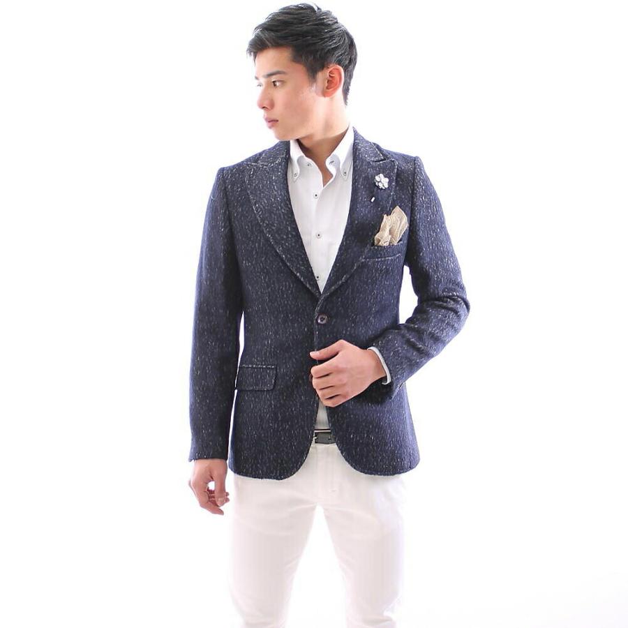 テーラードジャケット 冬 ブレザー メンズ 紺 ピークドラペル ワイド
