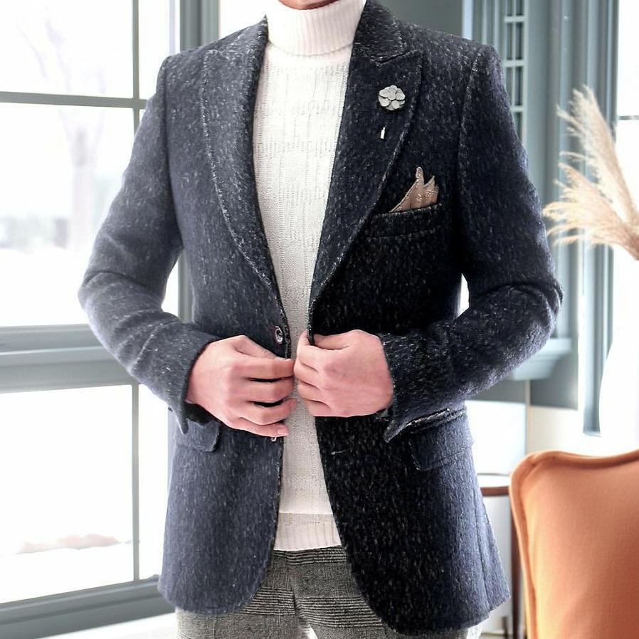 テーラードジャケット 冬 ブレザー メンズ 紺 ピークドラペル ワイド