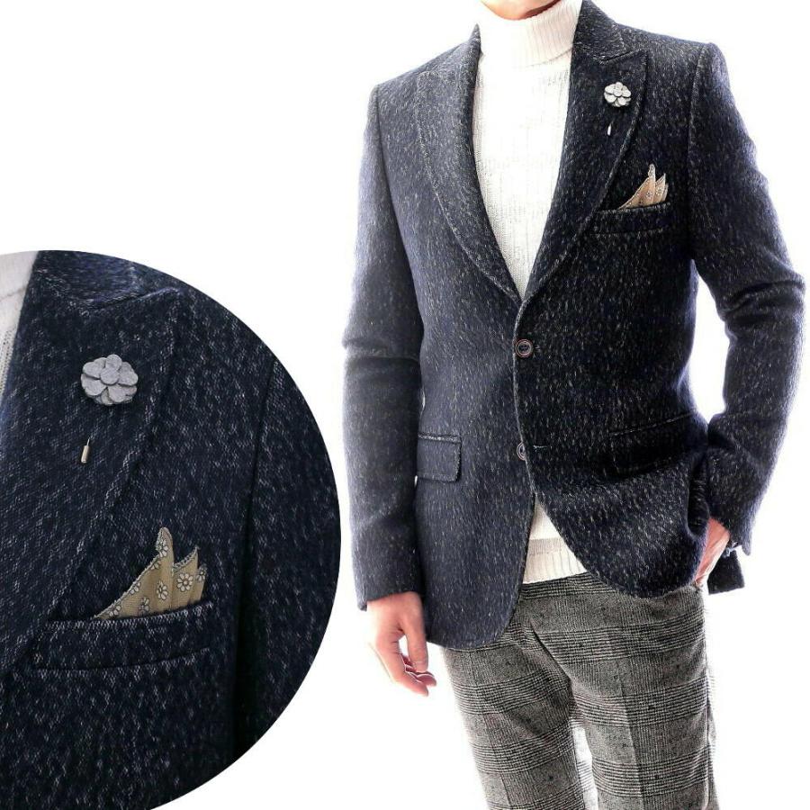 テーラードジャケット 冬 ブレザー メンズ 紺 ピークドラペル ワイド