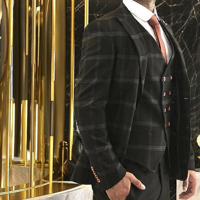 テーラードジャケット セットアップ 黒 チェック ブレザー ジレ メンズ