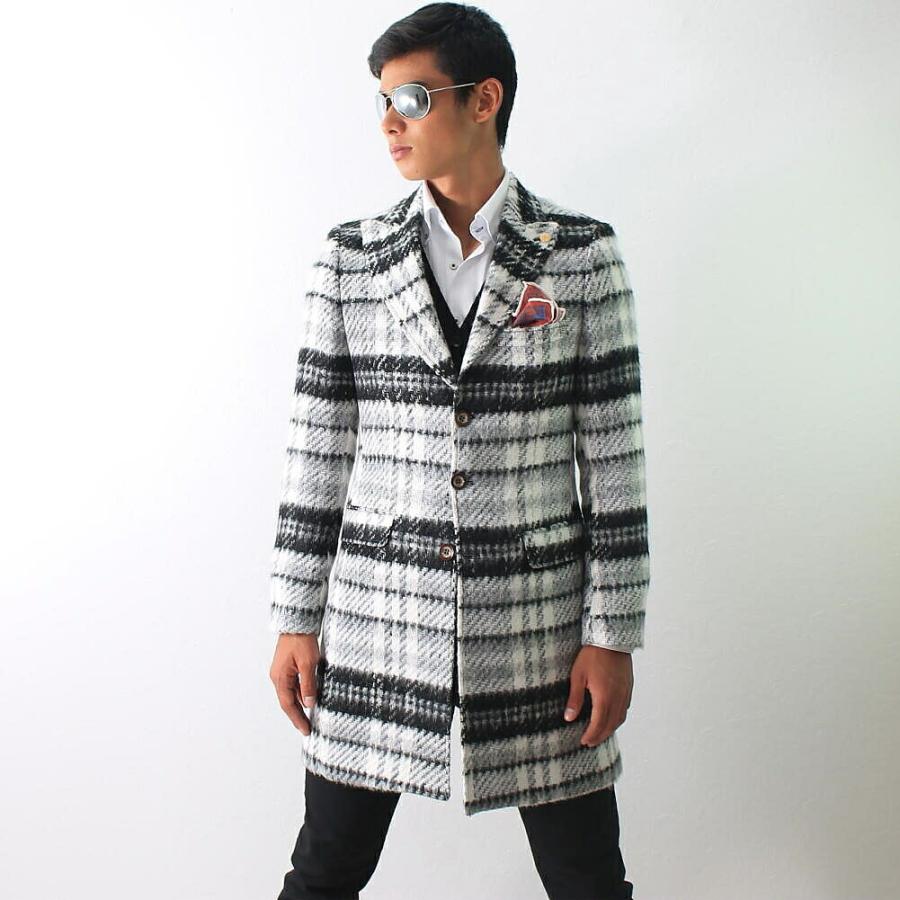 チェスターコート ウール ハーフコート メンズ 冬 白 チェック Xxxlまで 大きいサイズも入荷 細身 タイト 結婚式２次会 パーティー Baybars005 Bin 1 Limitedヤフーショップ 通販 Yahoo ショッピング