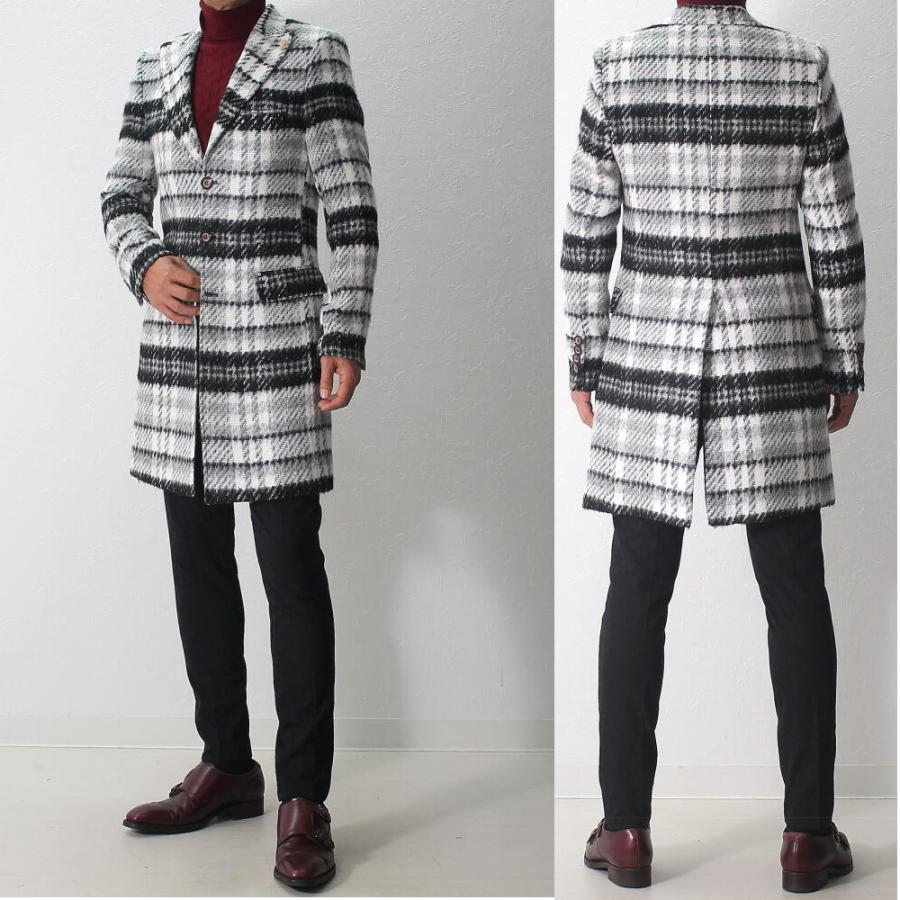 チェスターコート ウール ハーフコート メンズ 冬 白 チェック XXXL
