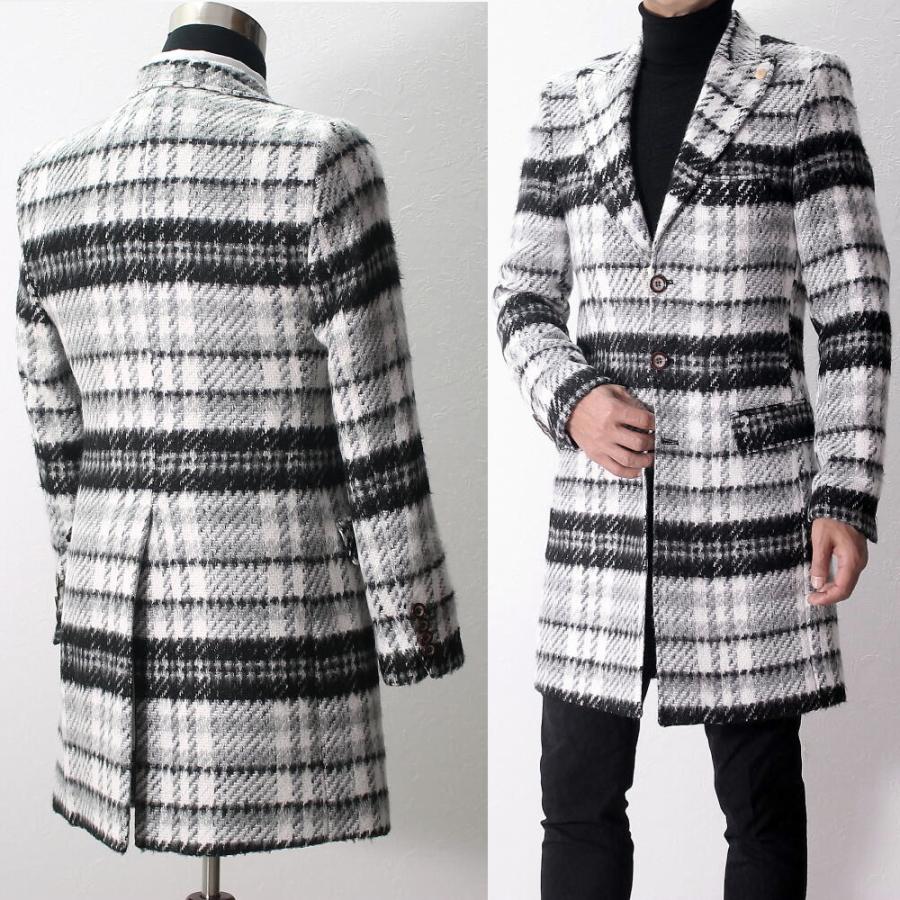 チェスターコート ウール ハーフコート メンズ 冬 白 チェック XXXL