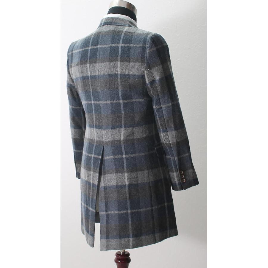 チェスターコート ハーフコート メンズ 冬 チェック ウール 紺グレー
