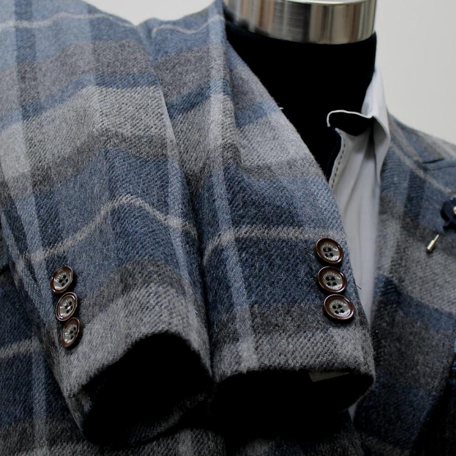 チェスターコート ハーフコート メンズ 冬 チェック ウール 紺グレー