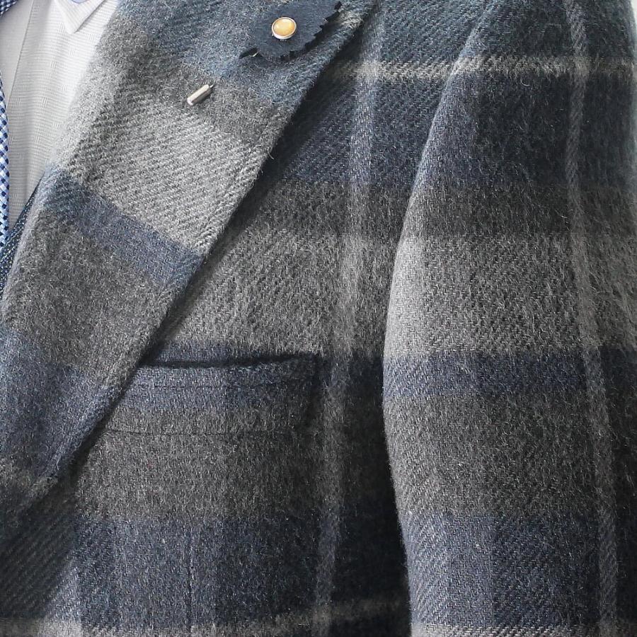 チェスターコート ハーフコート メンズ 冬 チェック ウール 紺グレー