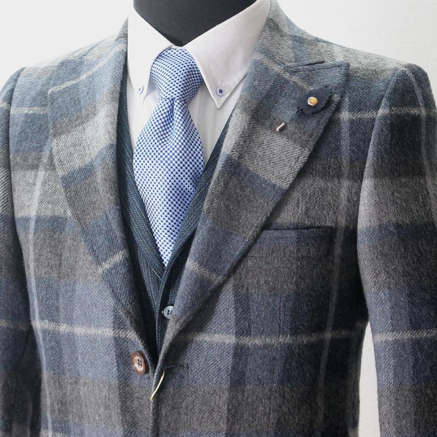 チェスターコート ハーフコート メンズ 冬 チェック ウール 紺グレー