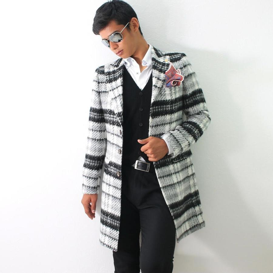 チェスターコート メンズ スリム ウール ハーフコート 冬 白 チェック 細身 タイト Baybars005xx Bin 1 Limitedヤフーショップ 通販 Yahoo ショッピング