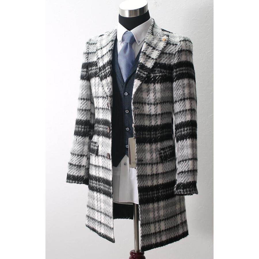 チェスターコート メンズ スリム ウール ハーフコート 秋冬 白