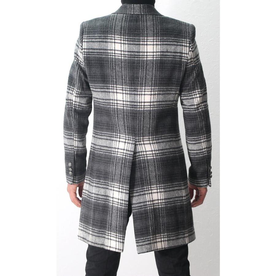 チェスターコート メンズ スリム チェック 冬 ウール コットン グレー