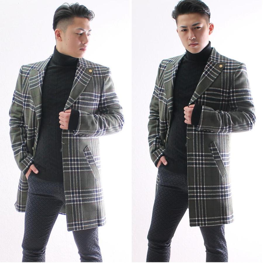 チェスターコート ハーフコート メンズ チェック 冬 ウール コットン カーキ ピークドラペル ワイドラペル S M L Xl Xxl Xxxl 大きいサイズも入荷 Baybars024midori Bin 1 Limitedヤフーショップ 通販 Yahoo ショッピング