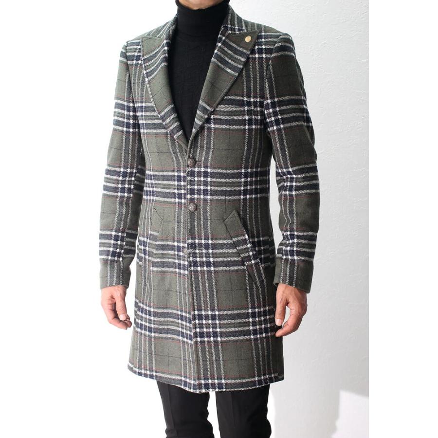 チェスターコート ハーフコート メンズ チェック 冬 ウール コットン
