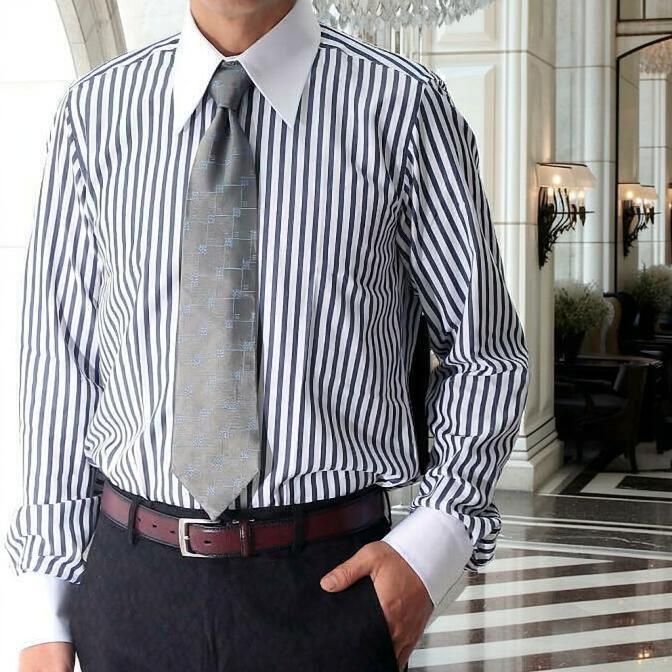 クレリックシャツ 長袖シャツ ストライプ メンズ ビジネスシャツ