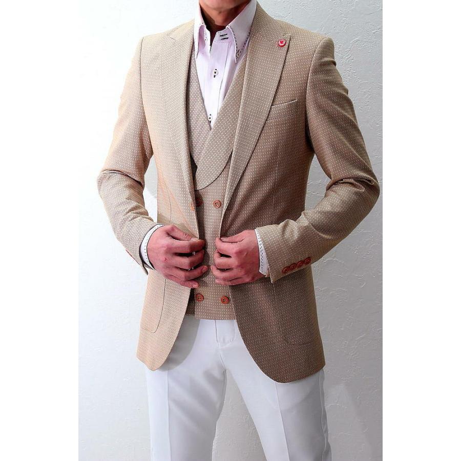 テーラードジャケット ベージュ セットアップ ジレ ブルー ダブル