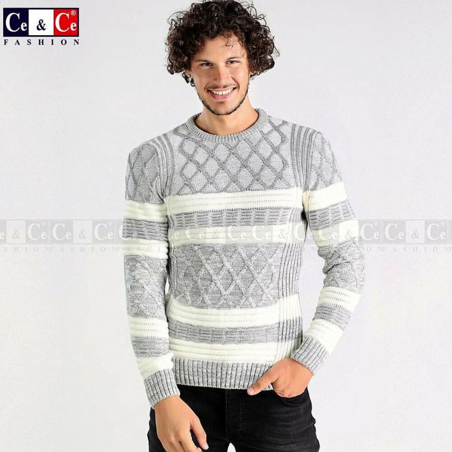 ニット セーター ローゲージ メンズ ケーブル編み ボーダー編み クルーネック 白グレー Cece67 Bin 1 Limitedヤフーショップ 通販 Yahoo ショッピング