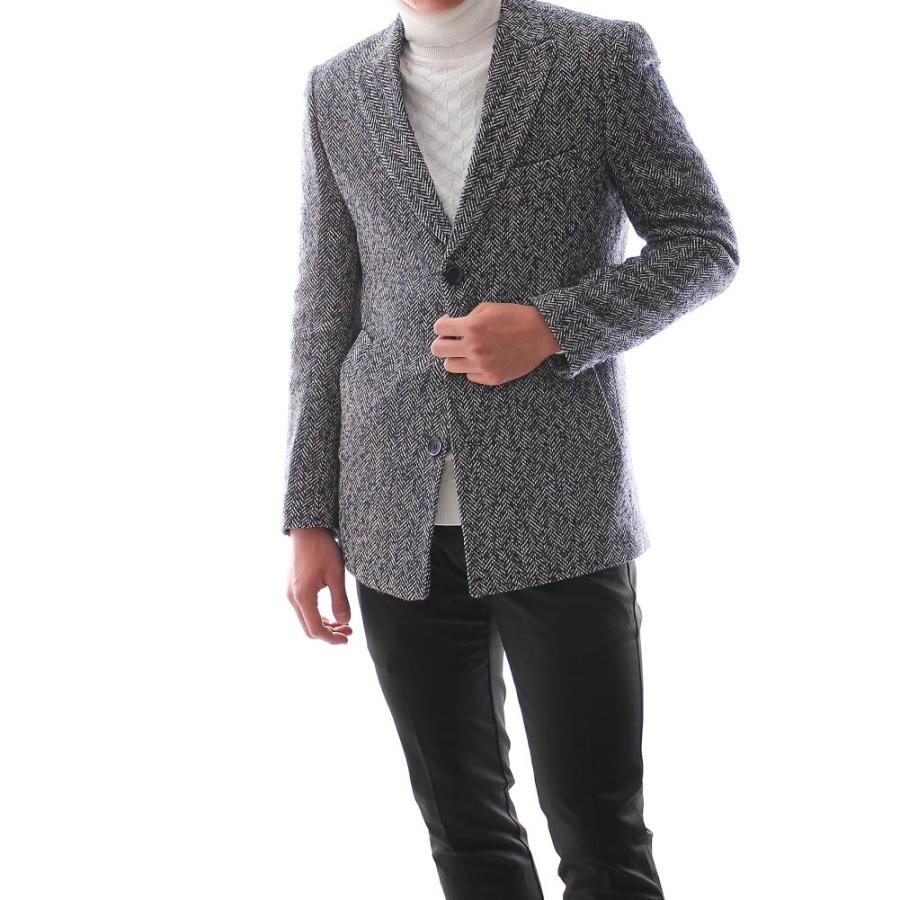 チェスターコート ツイード ヘリンボーン ハーフコート 紺/ネイビー