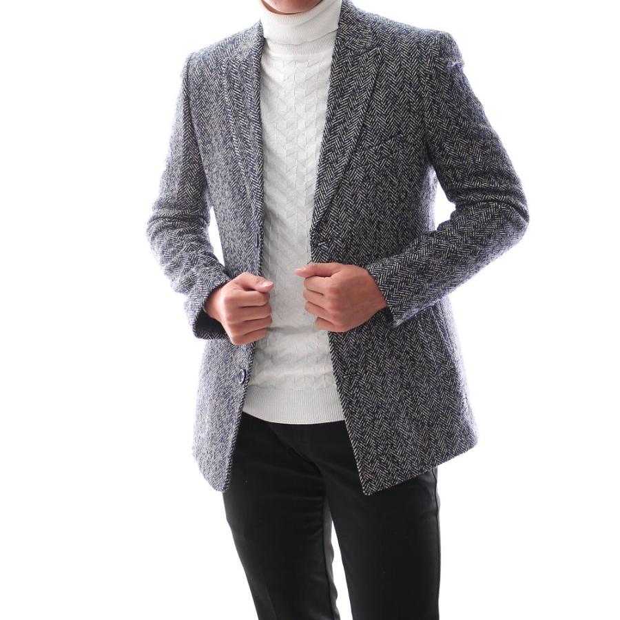 チェスターコート ツイード ヘリンボーン ハーフコート 紺/ネイビー