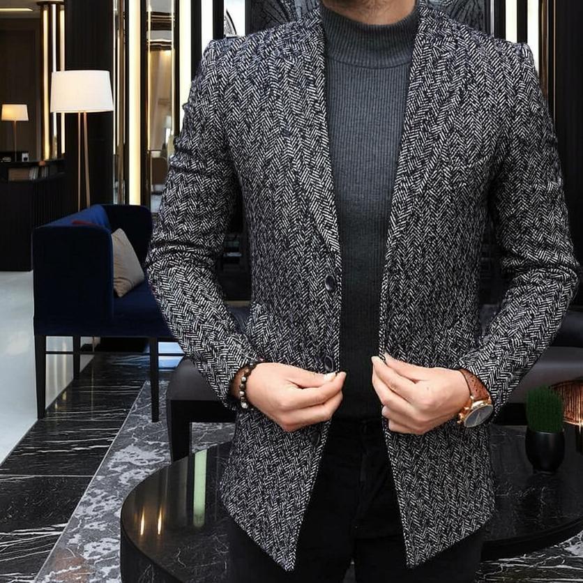 チェスターコート ツイード ヘリンボーン ハーフコート 紺/ネイビー