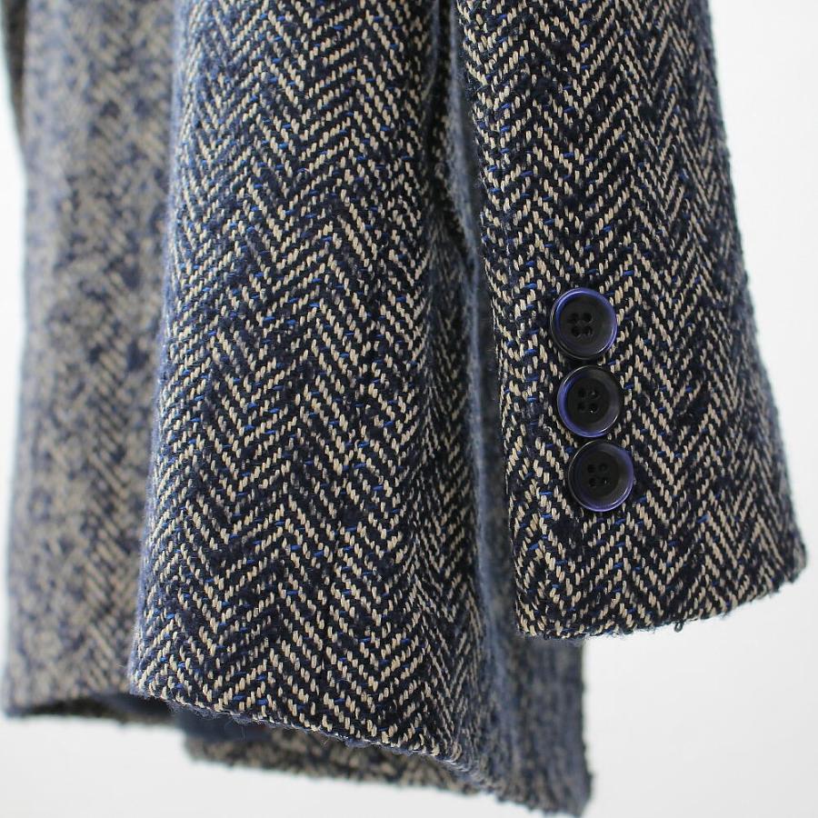チェスターコート ツイード ヘリンボーン ハーフコート 紺/ネイビー