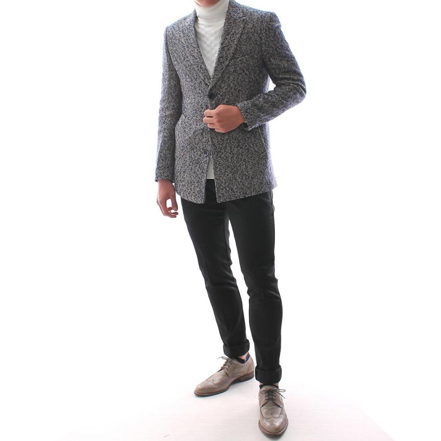 チェスターコート ツイード ヘリンボーン ハーフコート 紺/ネイビー