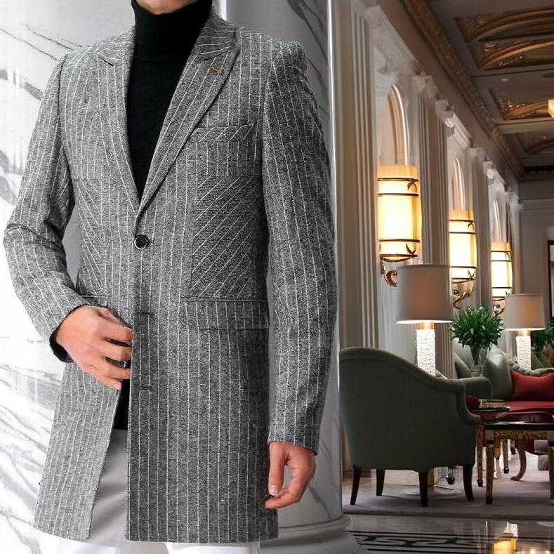 良好！ダーバン製kent&curwenチョークストライプウールチェスターコートM 良好！ダーバン製kent&curwenチョークストライプウール