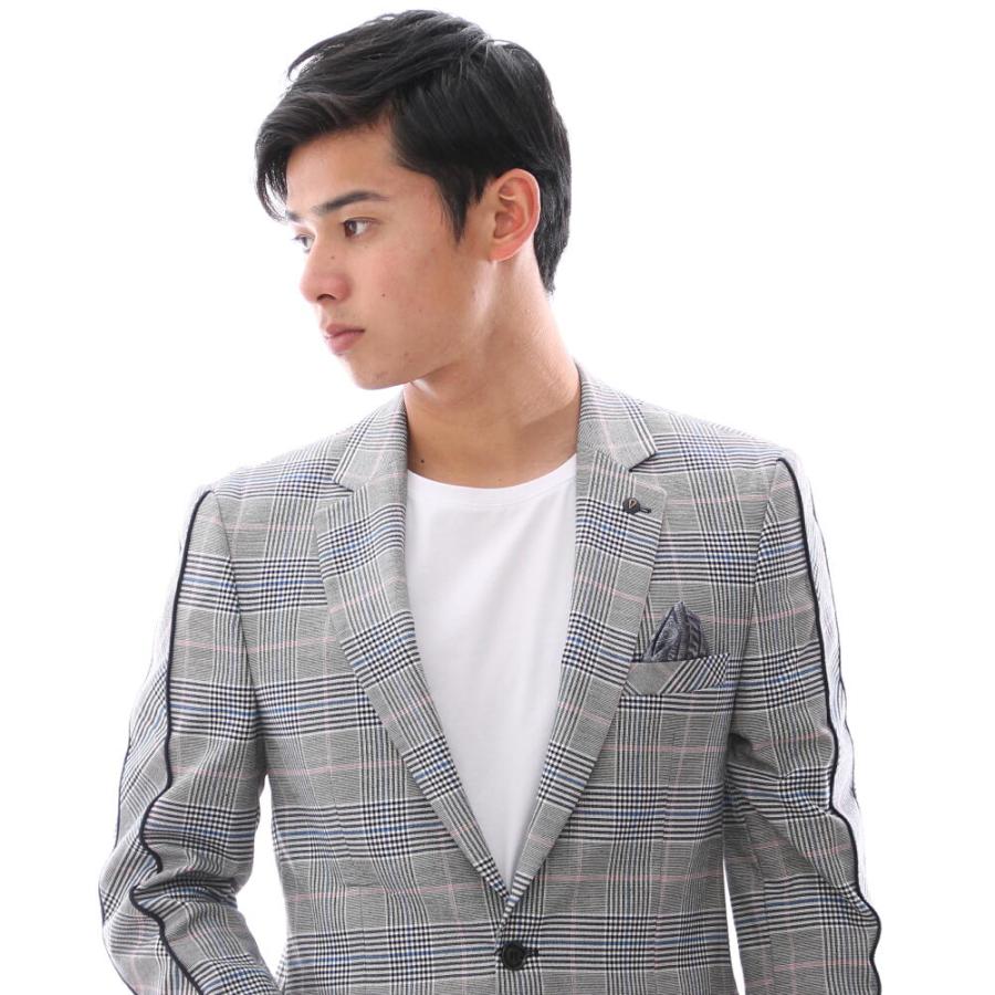 テーラードジャケット メンズ チェック グレンチェック ストレッチ