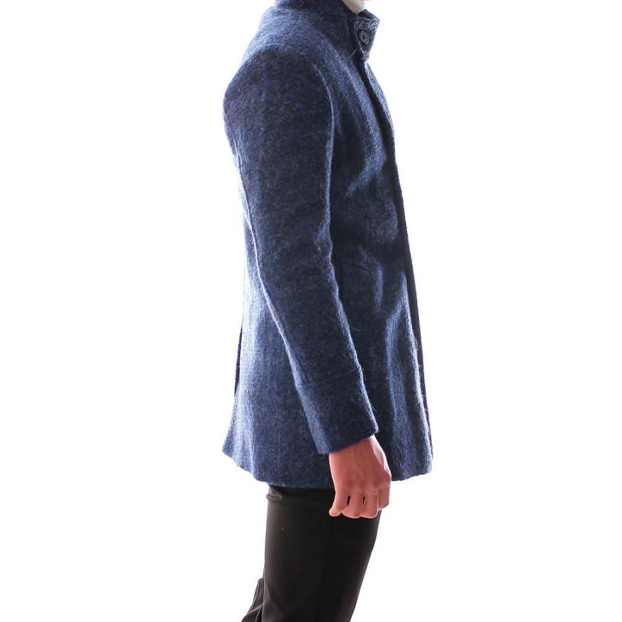 チェスターコート スタンドカラー ストレッチ ダブル ハーフコート 青