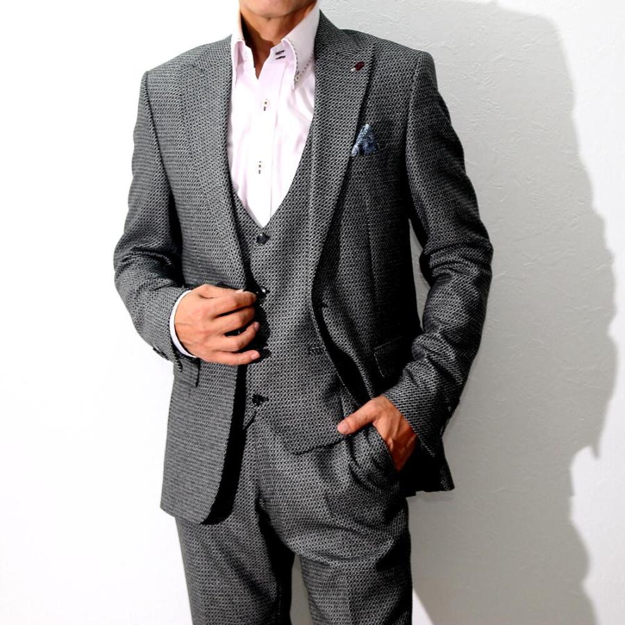スリーピース スーツ スリム グレー ドット メンズ ビジネス
