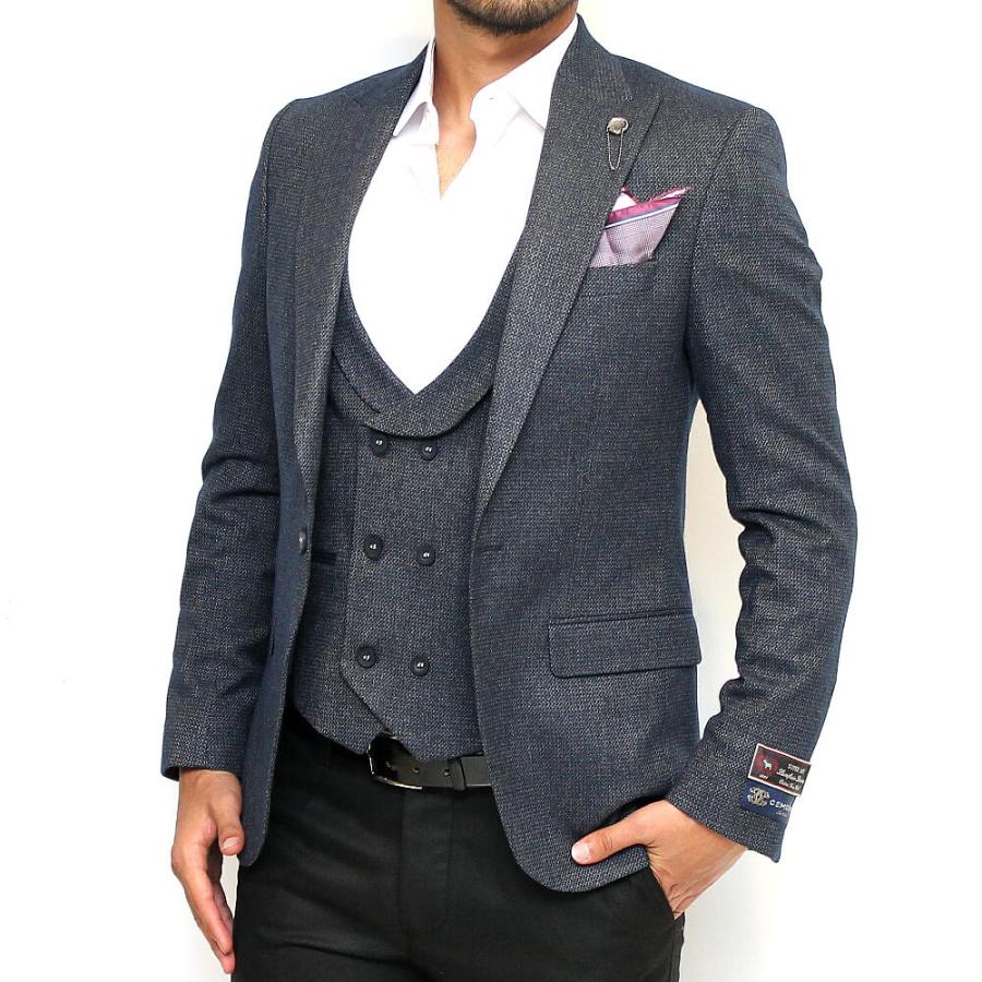 テーラードジャケット 紺 ブレザー ネイビー メンズ セットアップ ジレ