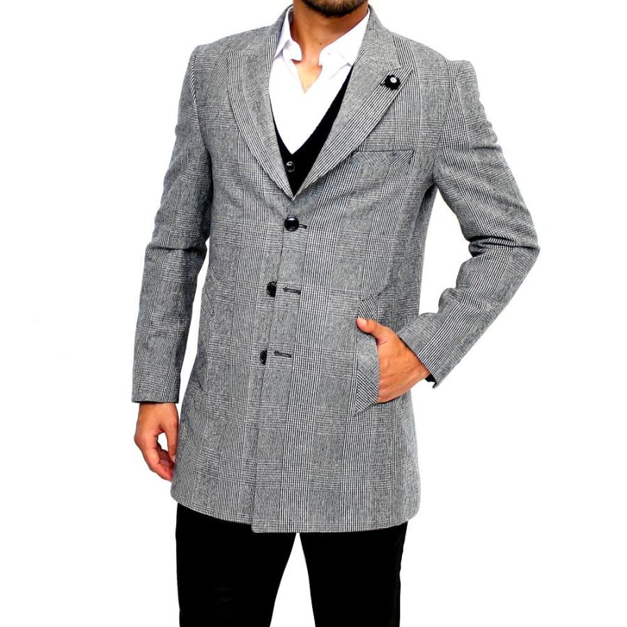 スプリングコート チェスターコート メンズ チェック 青 グレー 春秋 Cemden4178 Bin 1 Limitedヤフーショップ 通販 Yahoo ショッピング