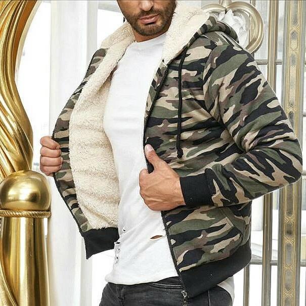 裏ボア パーカー 迷彩 メンズ ジップアップ 冬秋 カモフラ S~XXXL