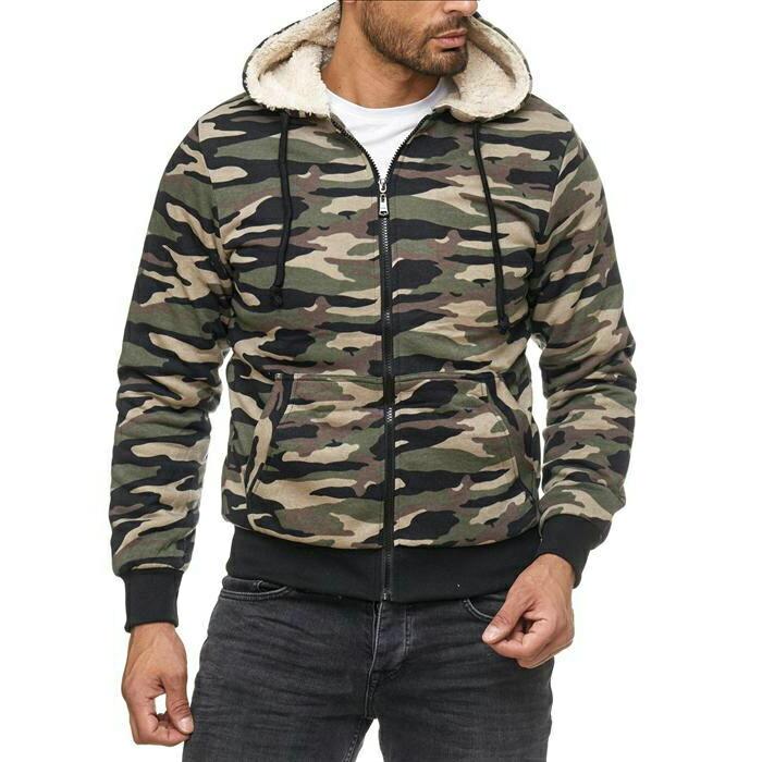 裏ボア パーカー 迷彩 メンズ ジップアップ 冬秋 カモフラ S~XXXL