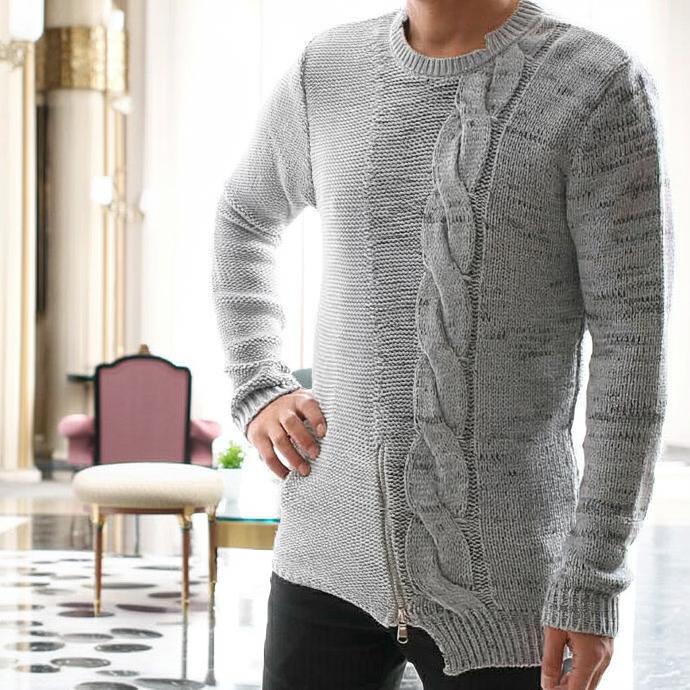 ケーブルニット セーター メンズ クルーネック 白黒グレー : BIN-1