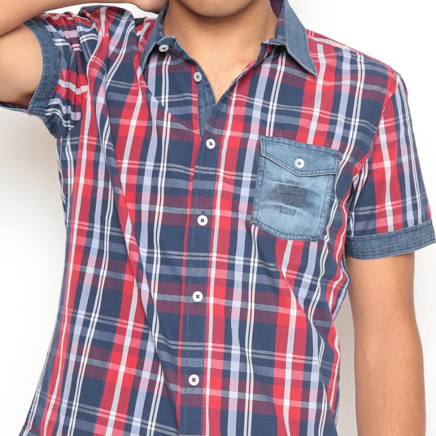 半袖シャツ デニム切換え メンズ カジュアルシャツ チェック 赤青 きれいめ着こなし 夏男 コーデ 大きいサイズも入荷 Crsm Bin 1 Limitedヤフーショップ 通販 Yahoo ショッピング