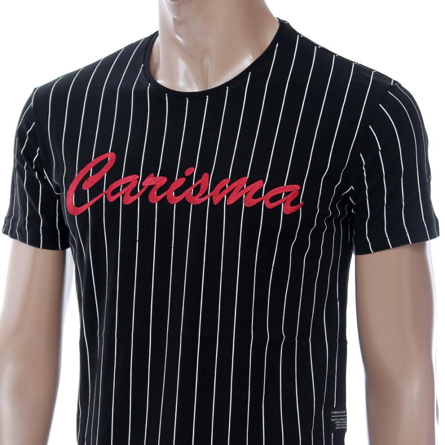 Tシャツ メンズ ストライプ 白/黒 極太刺繍 ドイツブランド S