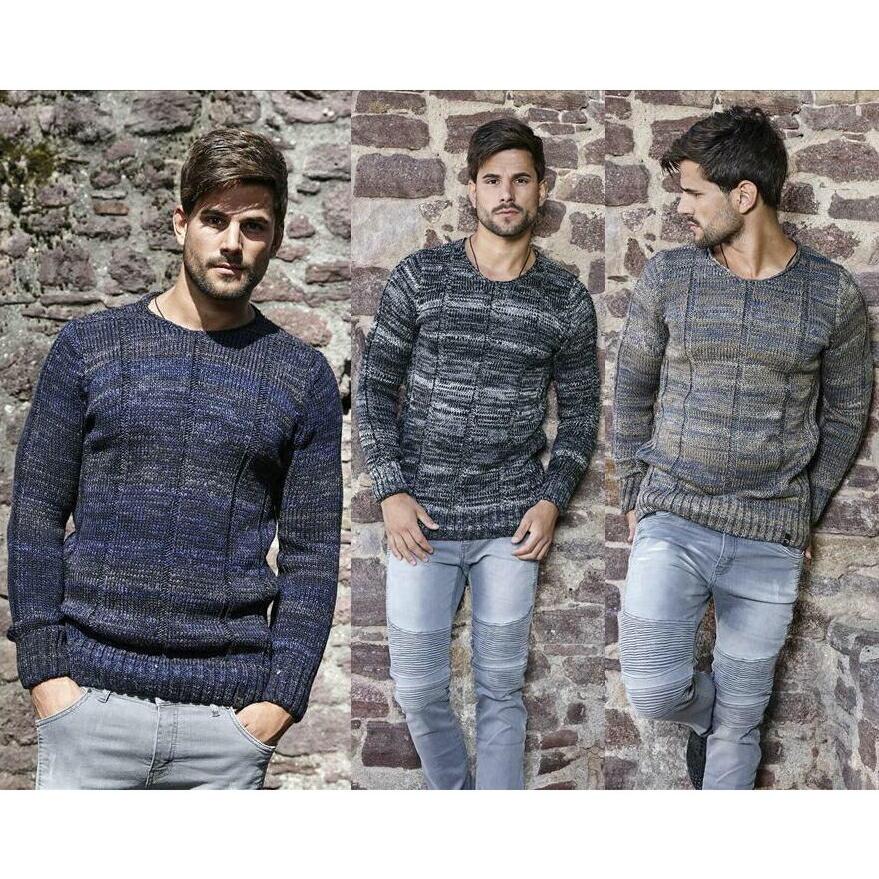 ローゲージ ニット セーター メンズ ストライプ編み 黒 紺 キャメル