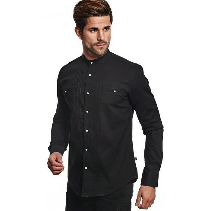 バンドカラー 長袖シャツ メンズ ビジネス マオカラー 黒白 XXL 4XL