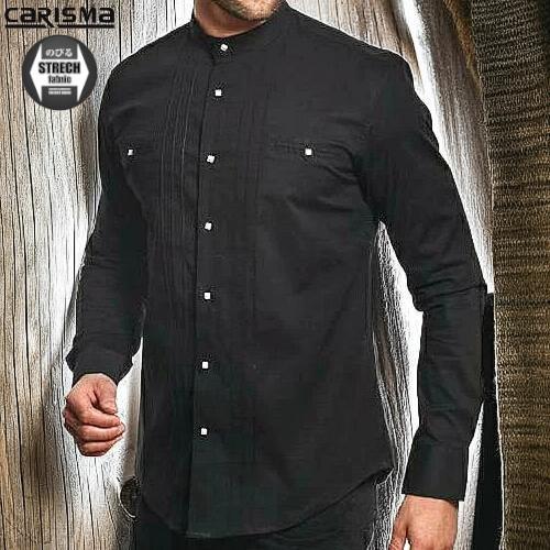 バンドカラー 長袖シャツ メンズ ビジネス マオカラー 黒白 XXL 4XL