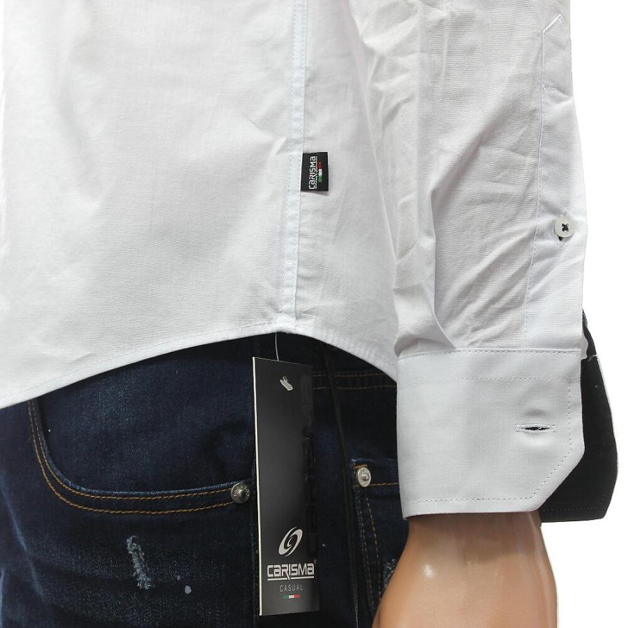 長袖シャツ メンズ ストレッチ ビジネス マオカラー バンドカラー 紺白