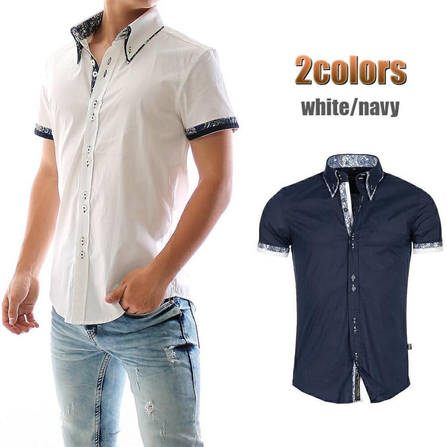 半袖シャツ ボタンダウン ２枚襟 ペイズリー メンズ 白紺 Xxl 大きいサイズも入荷 きれいめ着こなし 父の日 プレゼント Crsm9068 Bin 1 Limitedヤフーショップ 通販 Yahoo ショッピング