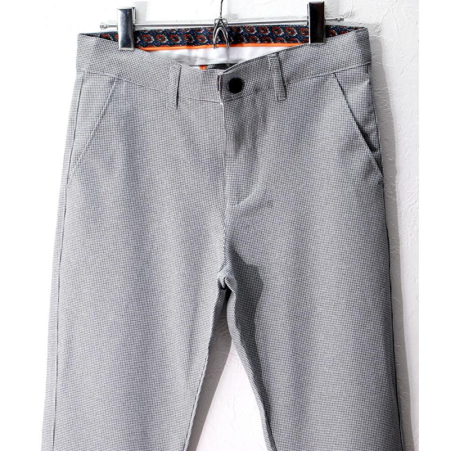 スキニー パンツ スラックス メンズ 千鳥柄 ライトグレー ストレッチ