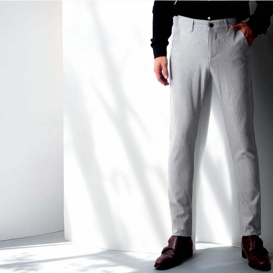 スキニー パンツ スラックス メンズ 千鳥柄 ライトグレー