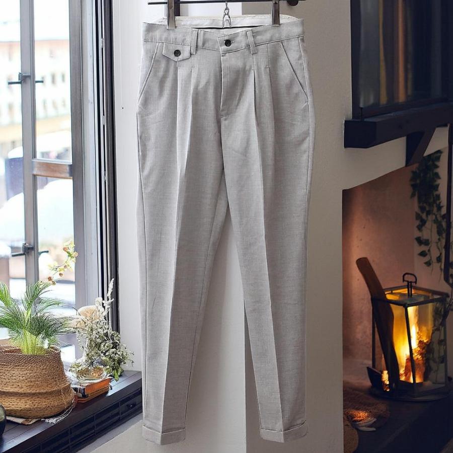 美品 TAAKK デザイン スラックス パンツ 2 グレー ボトム メンズ スラックス スリム パンツ ツータック パンツ 2プリーツ ライト