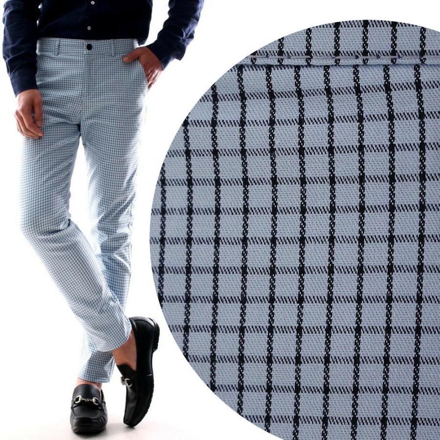 スラックス スキニー チェック ウィンドーペンチェック パンツ 水色