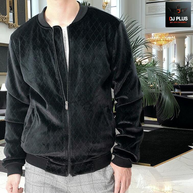 ベロア ジャケット メンズ ベルベッド アーガイル柄 黒 ストレッチ