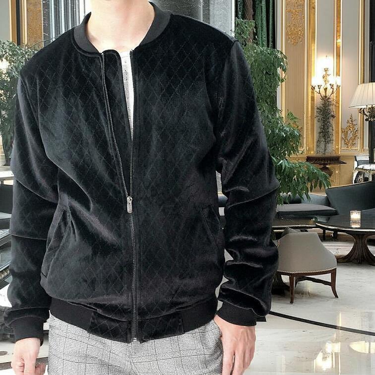 ベロア ジャケット メンズ ベルベッド アーガイル柄 黒 ストレッチ