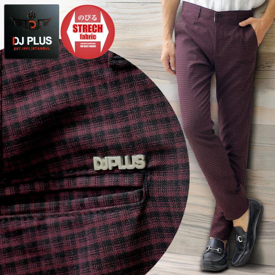 スラックス スキニー パンツ チェック エンジ/黒 スリム タイト