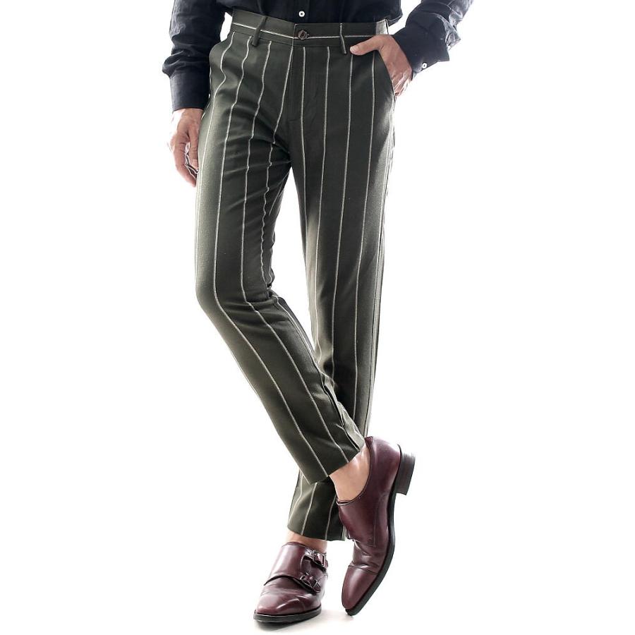新品タグ付き✨】大特価✨】ダークグリーン スリムフィット スラックス スラックス スキニー パンツ ストライプ スリム ダークグリーン 深緑