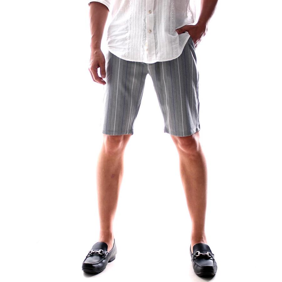 ハーフパンツ ショートパンツ 千鳥 ボーダー ストライプ 膝上