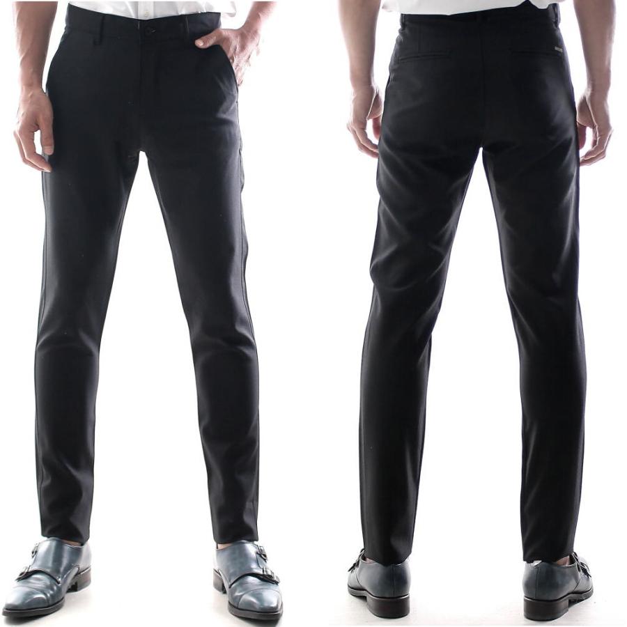スラックス スキニー ビジネス パンツ メンズ ストレッチ 無地 黒